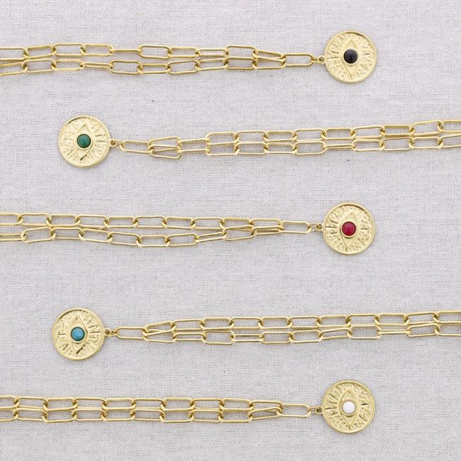 STEEL CHOKER WITH LINK AND TURKISH EYE PENDANT AND STONE