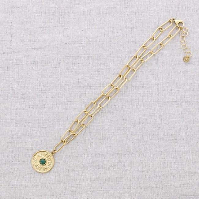 STEEL CHOKER WITH LINK AND TURKISH EYE PENDANT AND STONE