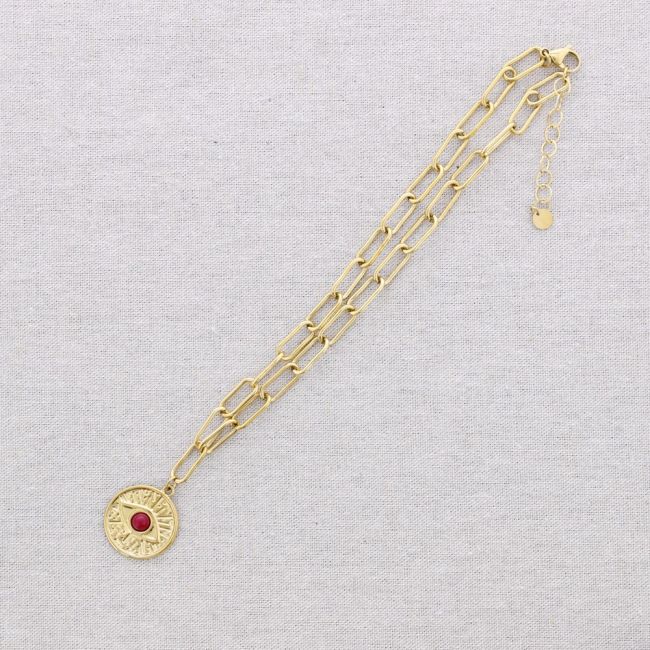 STEEL CHOKER WITH LINK AND TURKISH EYE PENDANT AND STONE