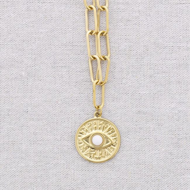 STEEL CHOKER WITH LINK AND TURKISH EYE PENDANT AND STONE