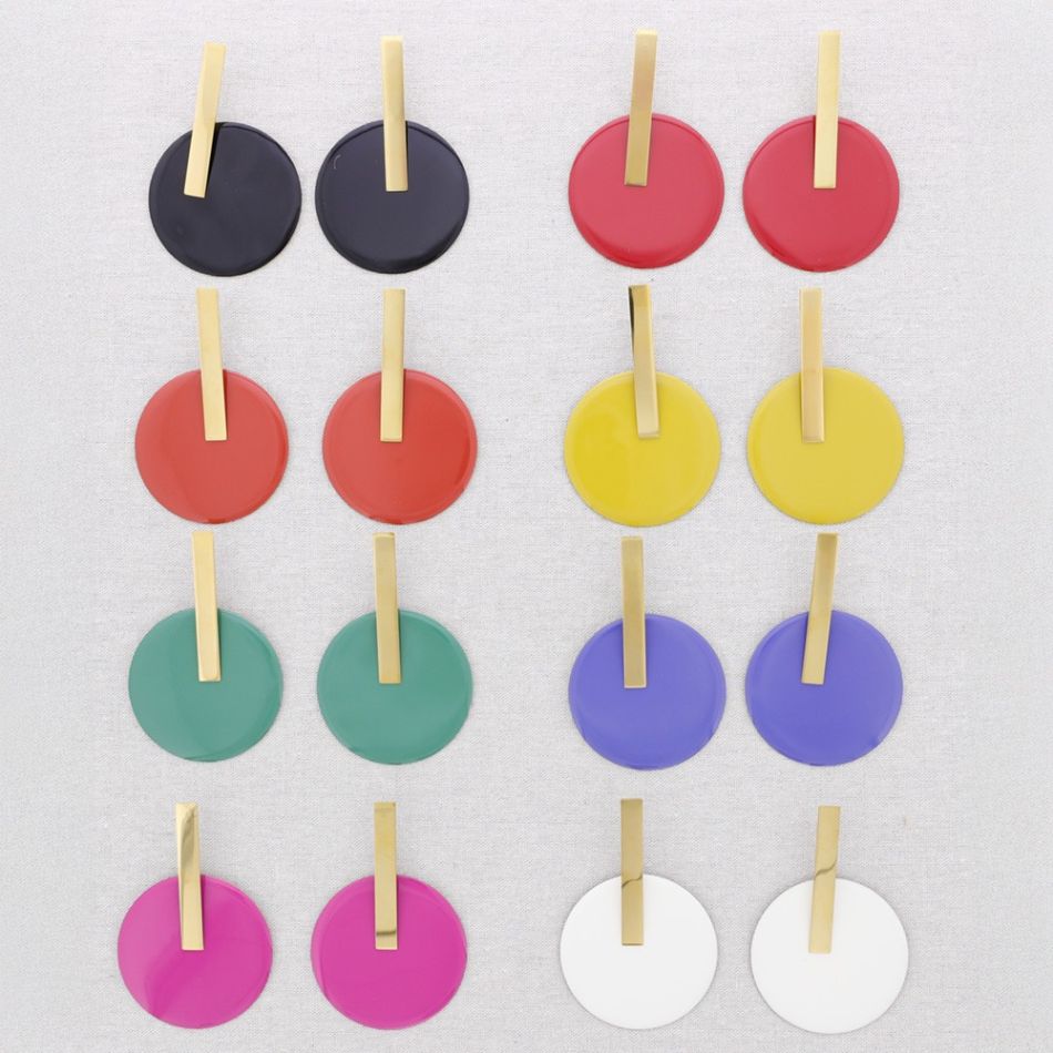 PENDIENTES ACERO COLGANTE MEDALLA ESMALTE