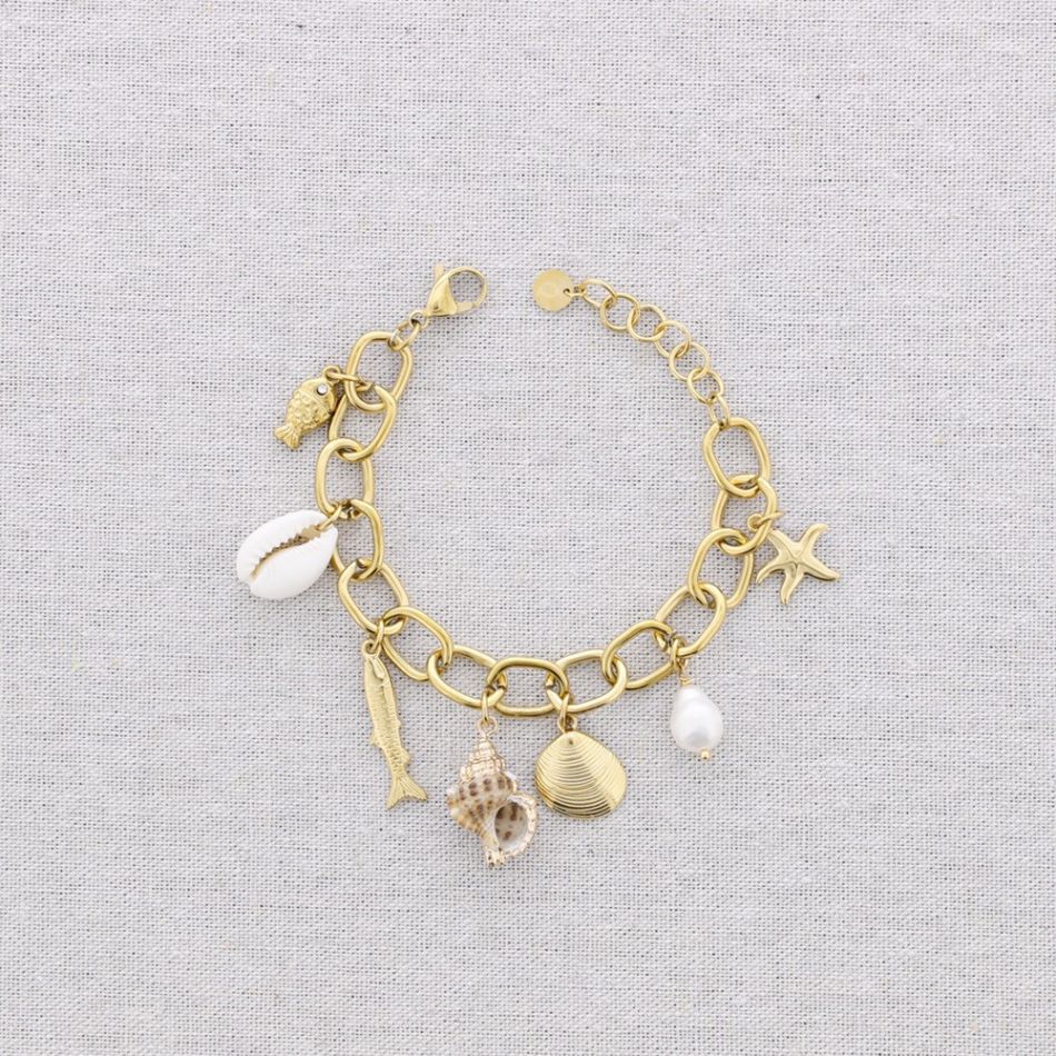 STEEL LINK BRACELET WITH MARINE MOTIF