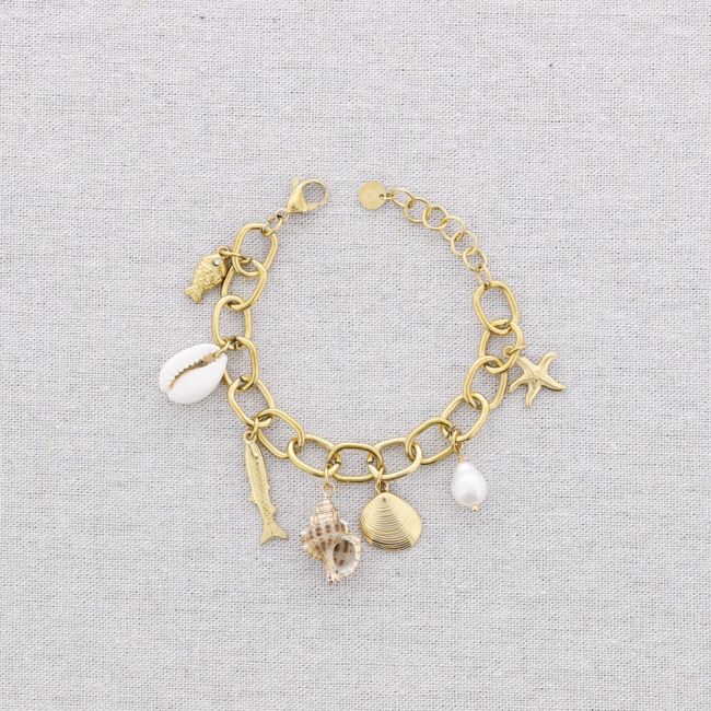 STEEL LINK BRACELET WITH MARINE MOTIF