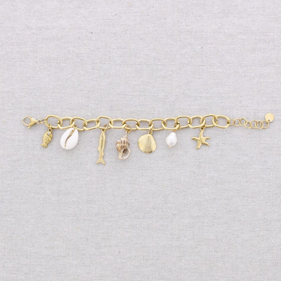 STEEL LINK BRACELET WITH MARINE MOTIF