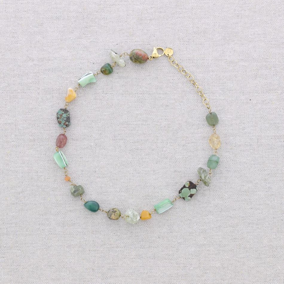 STEEL NECKLACE WITH STONE BEADS