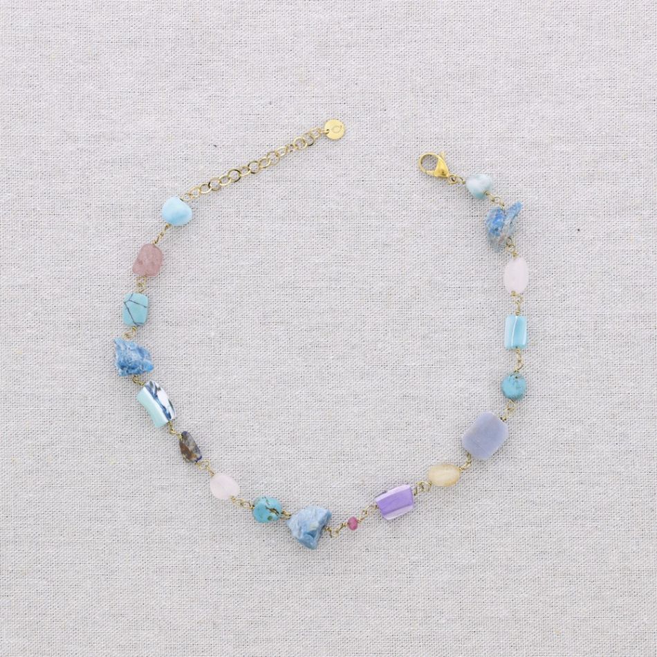 STEEL NECKLACE WITH STONE BEADS