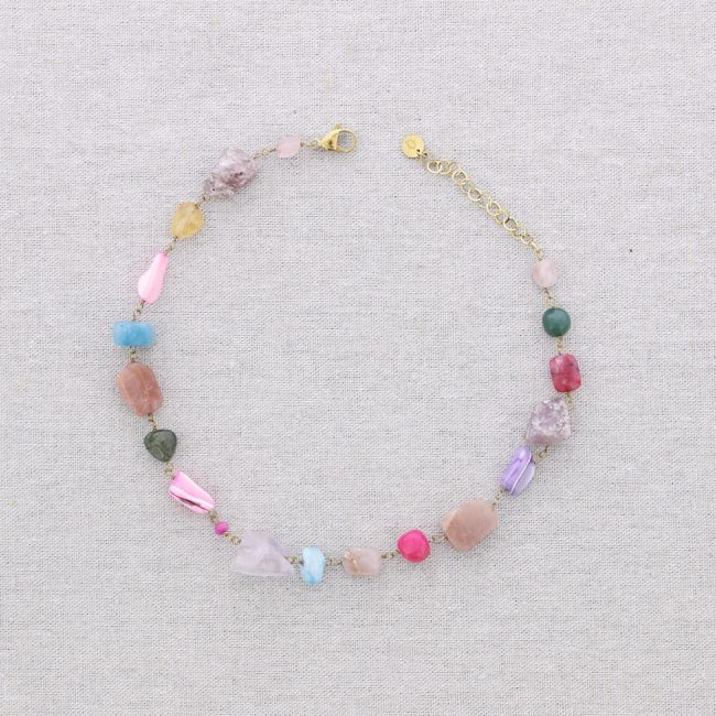 STEEL NECKLACE WITH STONE BEADS