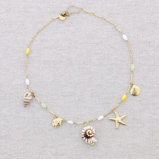 STEEL NECKLACE WITH MARINE MOTIF PENDANTS