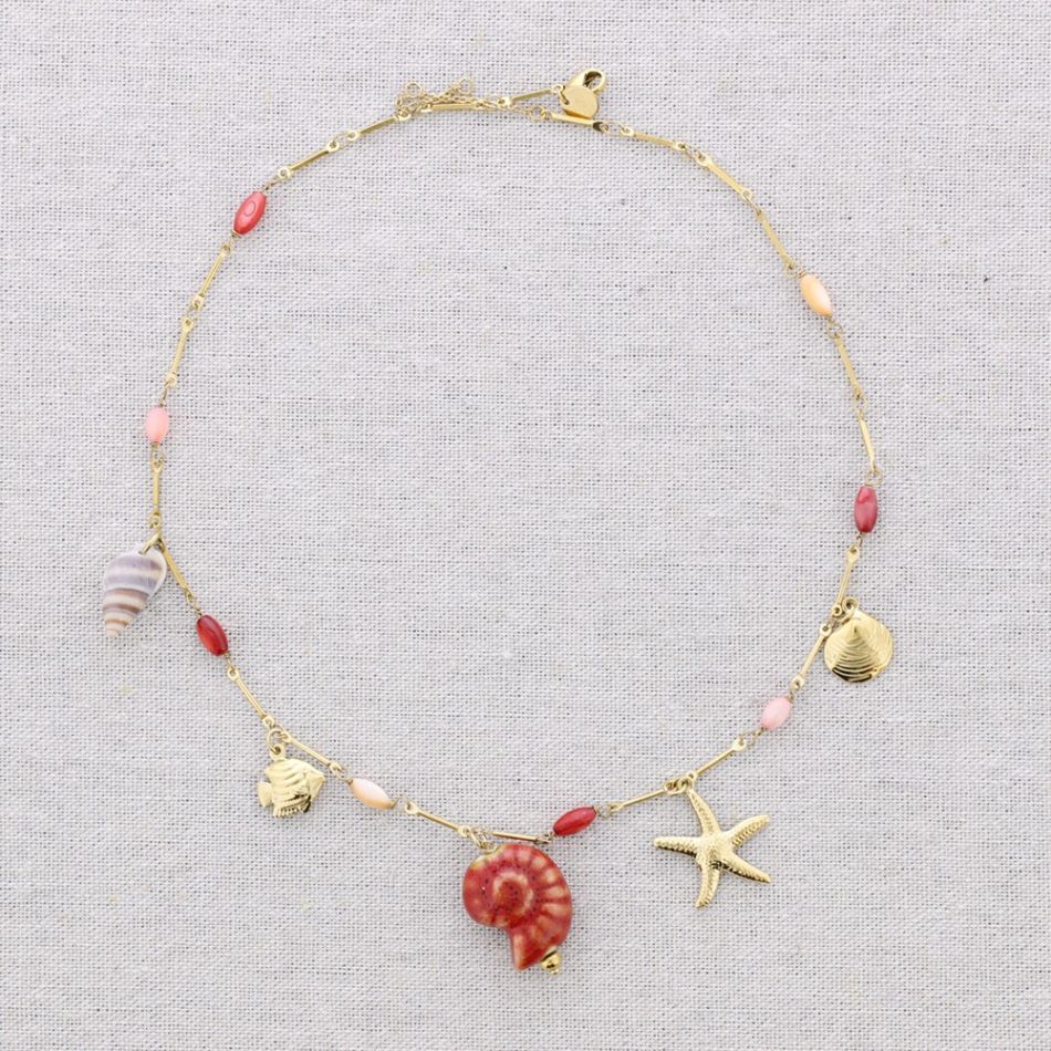 STEEL NECKLACE WITH MARINE MOTIF PENDANTS