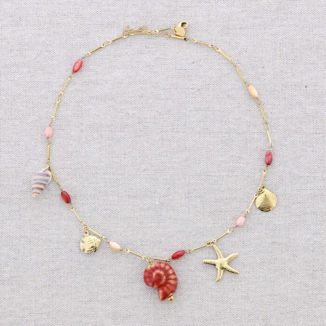 STEEL NECKLACE WITH MARINE MOTIF PENDANTS