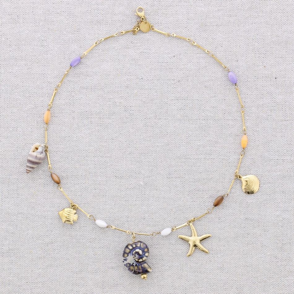 STEEL NECKLACE WITH MARINE MOTIF PENDANTS