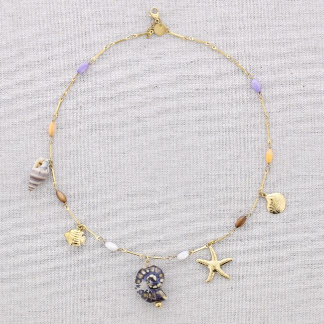 STEEL NECKLACE WITH MARINE MOTIF PENDANTS