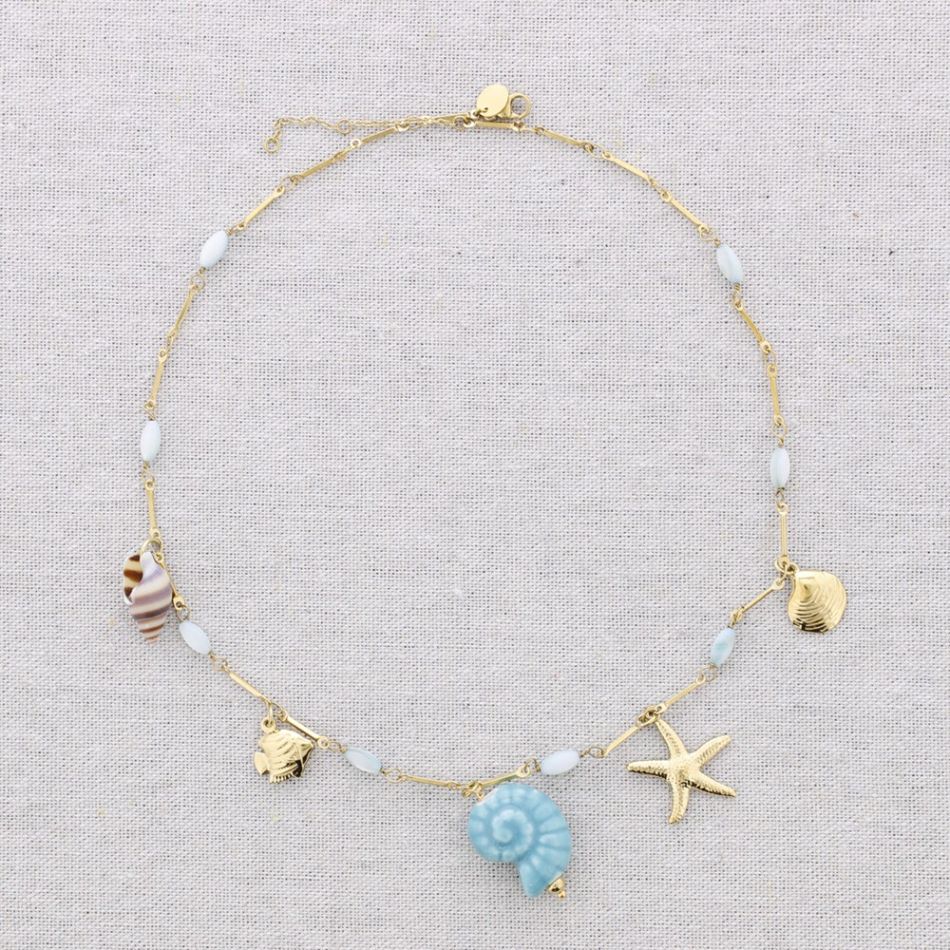 STEEL NECKLACE WITH MARINE MOTIF PENDANTS