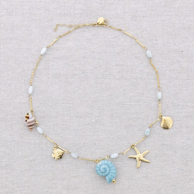 STEEL NECKLACE WITH MARINE MOTIF PENDANTS