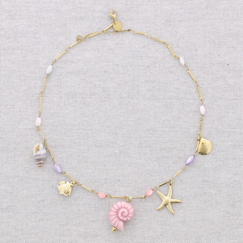 STEEL NECKLACE WITH MARINE MOTIF PENDANTS