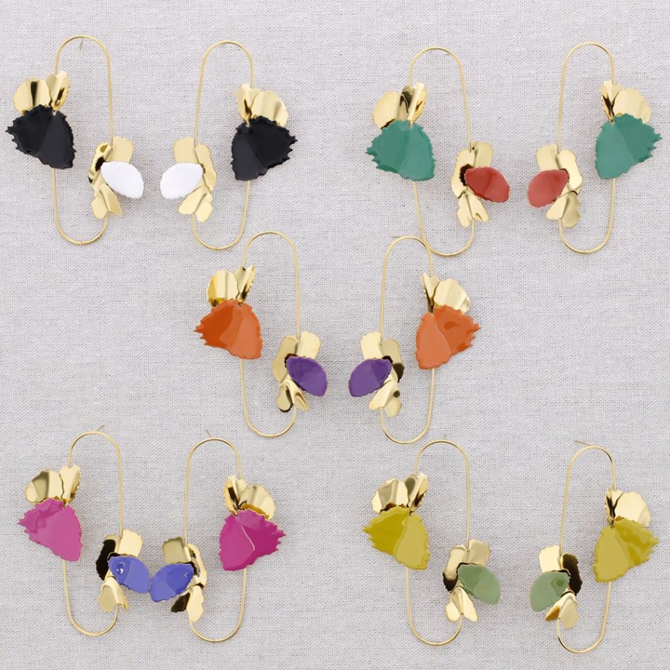 PENDIENTES ACERO ANILLA DOBLE HOJAS ESMALTE