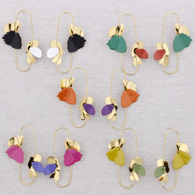 PENDIENTES ACERO ANILLA DOBLE HOJAS ESMALTE