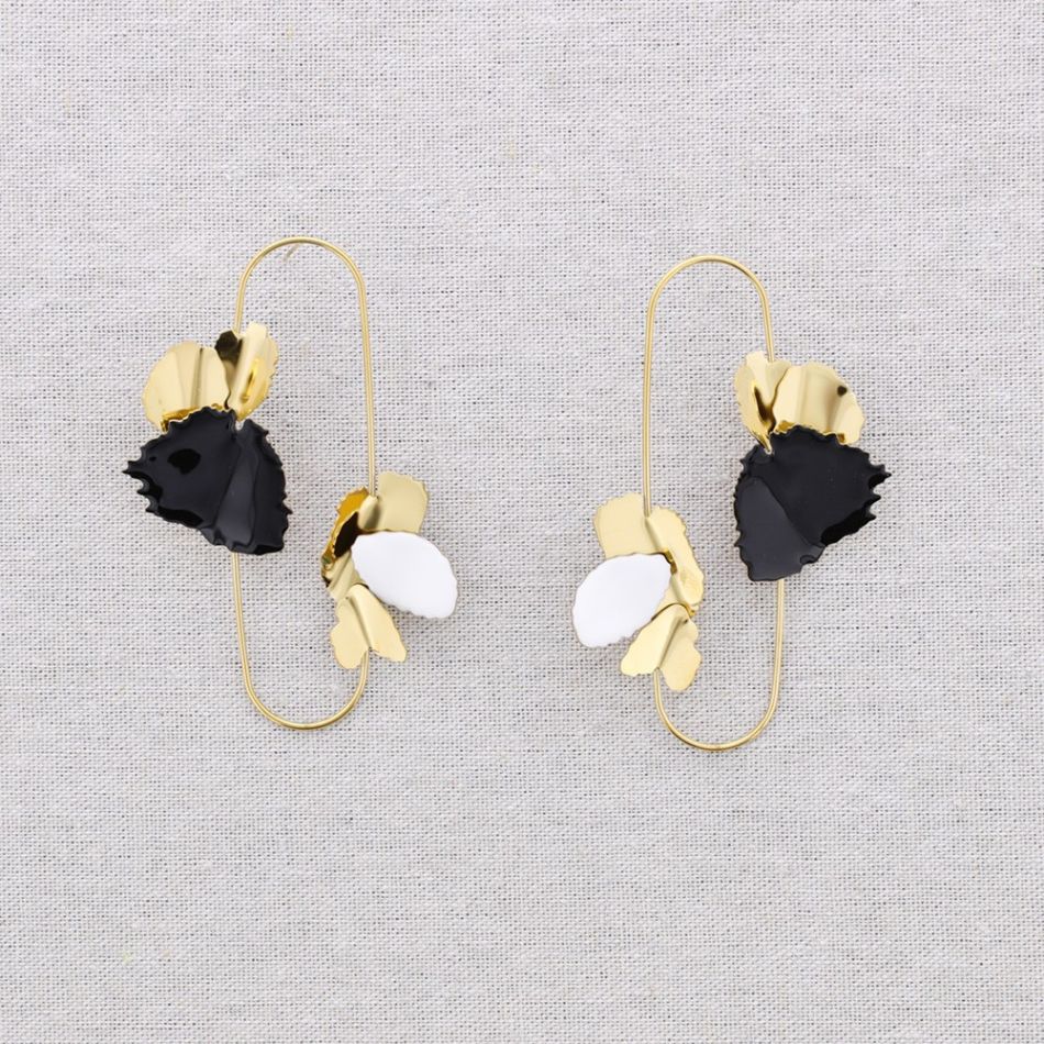 PENDIENTES ACERO ANILLA DOBLE HOJAS ESMALTE