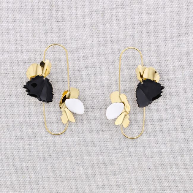 PENDIENTES ACERO ANILLA DOBLE HOJAS ESMALTE
