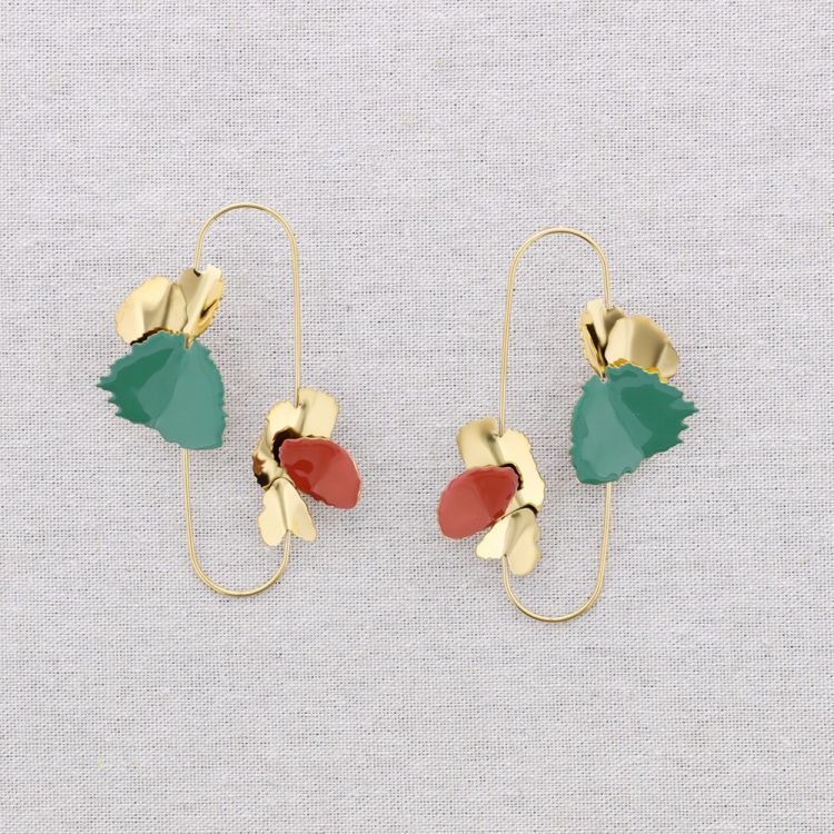 STEEL EARRINGS WITH DOUBLE ENAMEL LEAVES 2