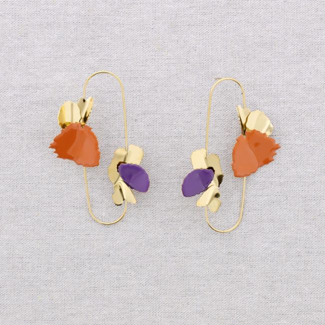 PENDIENTES ACERO ANILLA DOBLE HOJAS ESMALTE