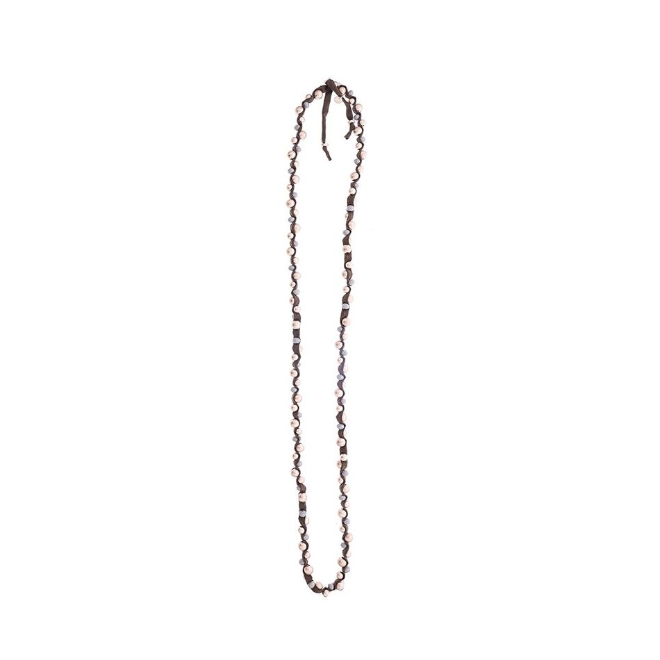 LONG TUBE NECKLACE WITH IMITATION METAL BEADS