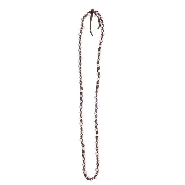 LONG TUBE NECKLACE WITH IMITATION METAL BEADS