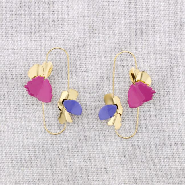 STEEL EARRINGS WITH DOUBLE ENAMEL LEAVES