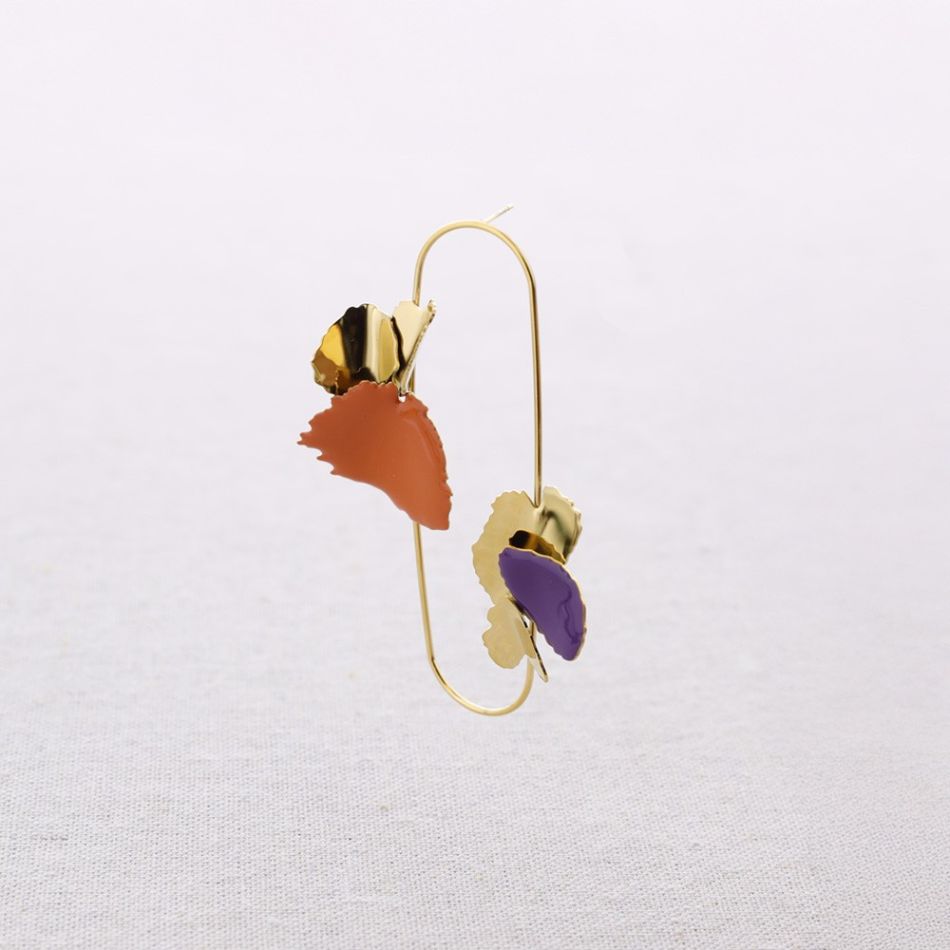PENDIENTES ACERO ANILLA DOBLE HOJAS ESMALTE