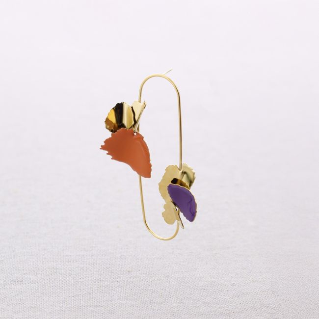 PENDIENTES ACERO ANILLA DOBLE HOJAS ESMALTE