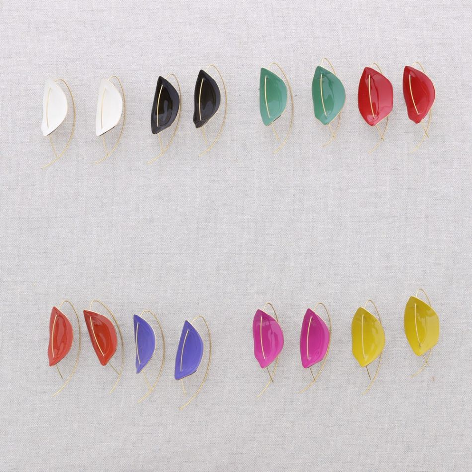 PENDIENTES ACERO COLGANTE HOJA ESMALTE