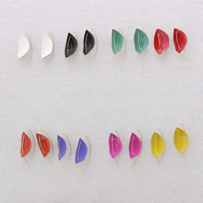 PENDIENTES ACERO COLGANTE HOJA ESMALTE