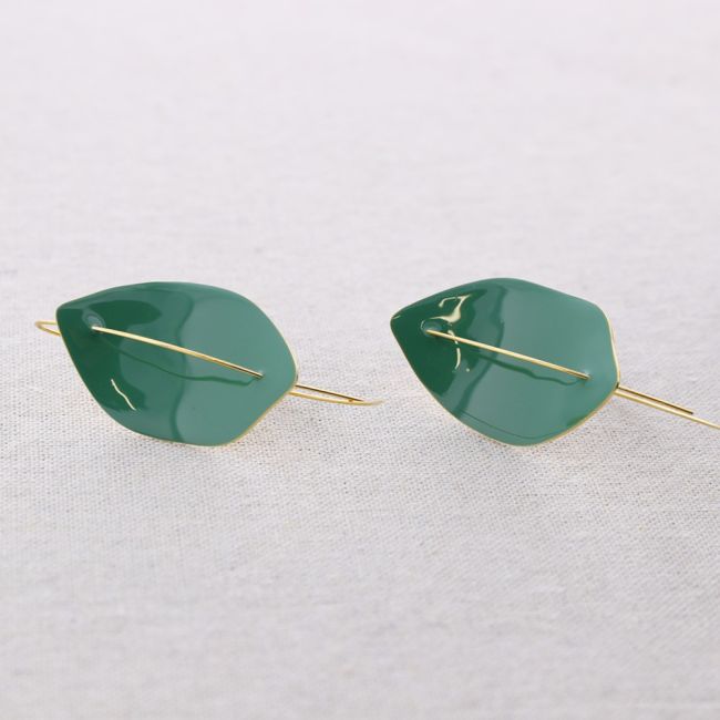 PENDIENTES ACERO COLGANTE HOJA ESMALTE