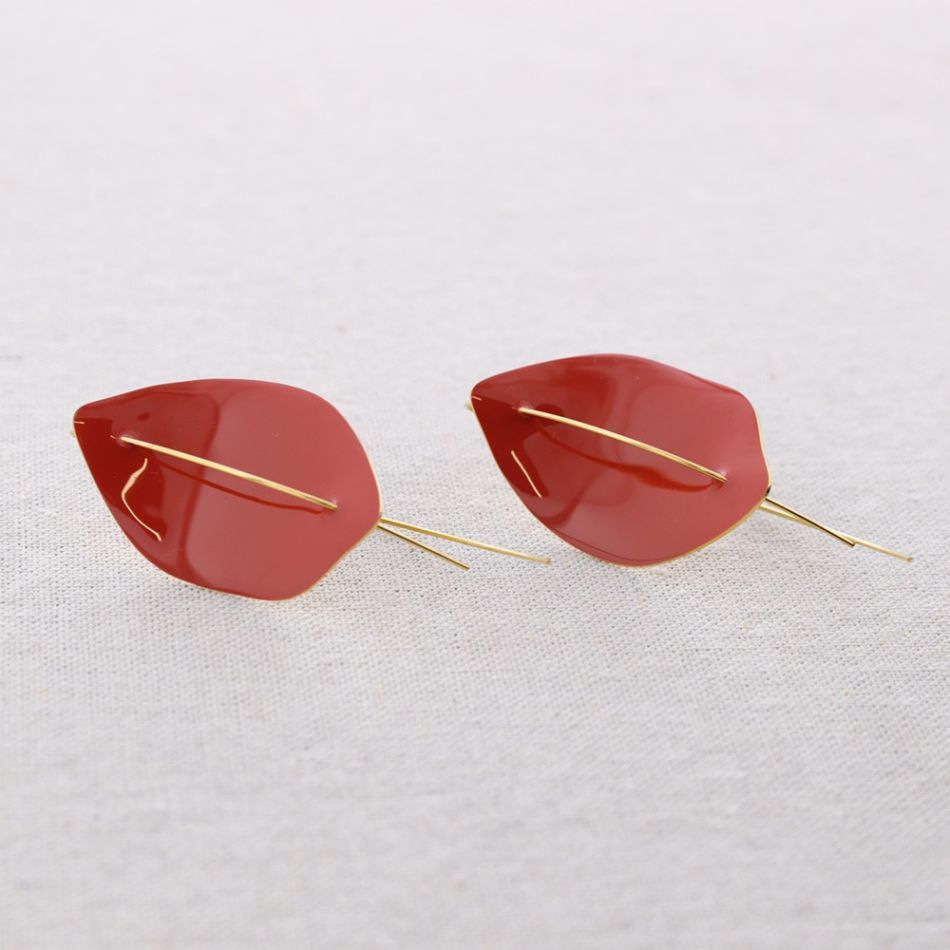 PENDIENTES ACERO COLGANTE HOJA ESMALTE