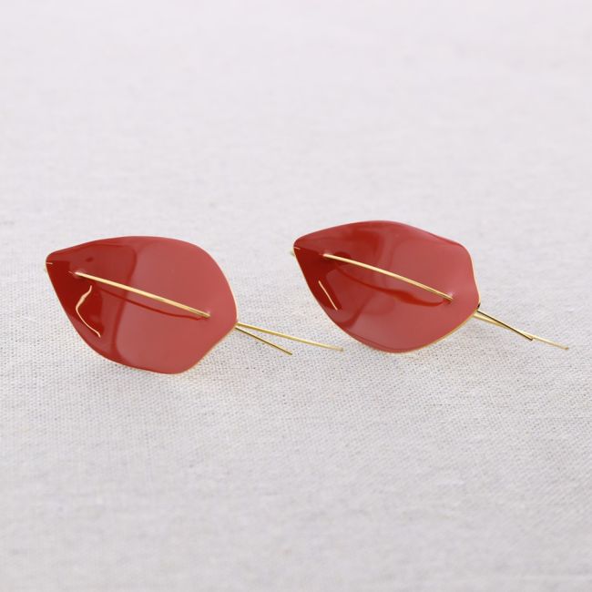 PENDIENTES ACERO COLGANTE HOJA ESMALTE