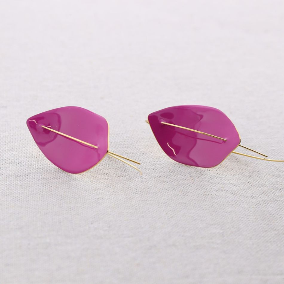 PENDIENTES ACERO COLGANTE HOJA ESMALTE