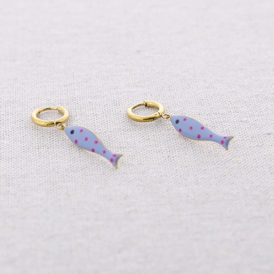 PENDIENTES ACERO ARO COLGANTE PEZ ESMALTE