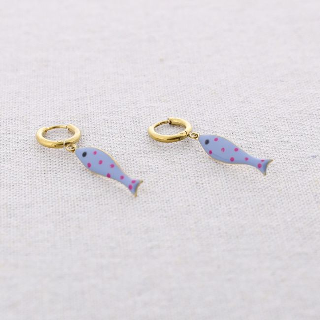 PENDIENTES ACERO ARO COLGANTE PEZ ESMALTE