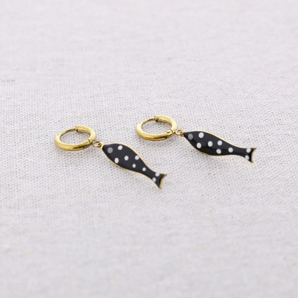 PENDIENTES ACERO ARO COLGANTE PEZ ESMALTE