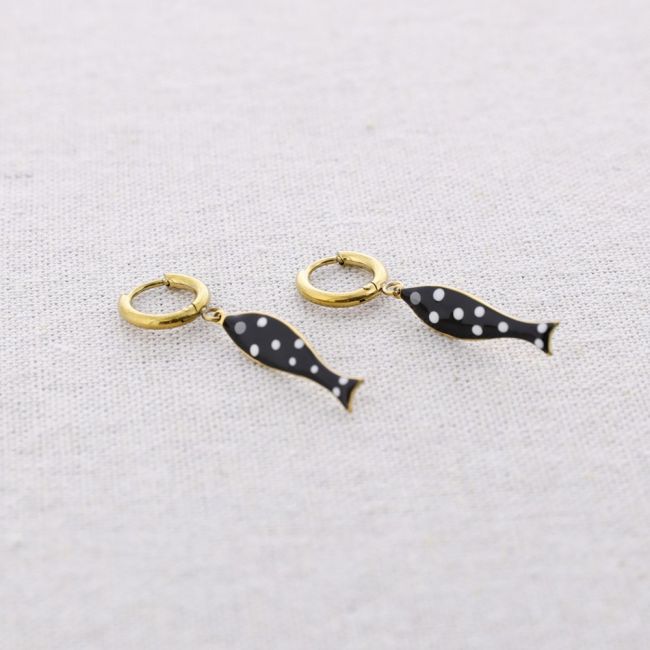PENDIENTES ACERO ARO COLGANTE PEZ ESMALTE