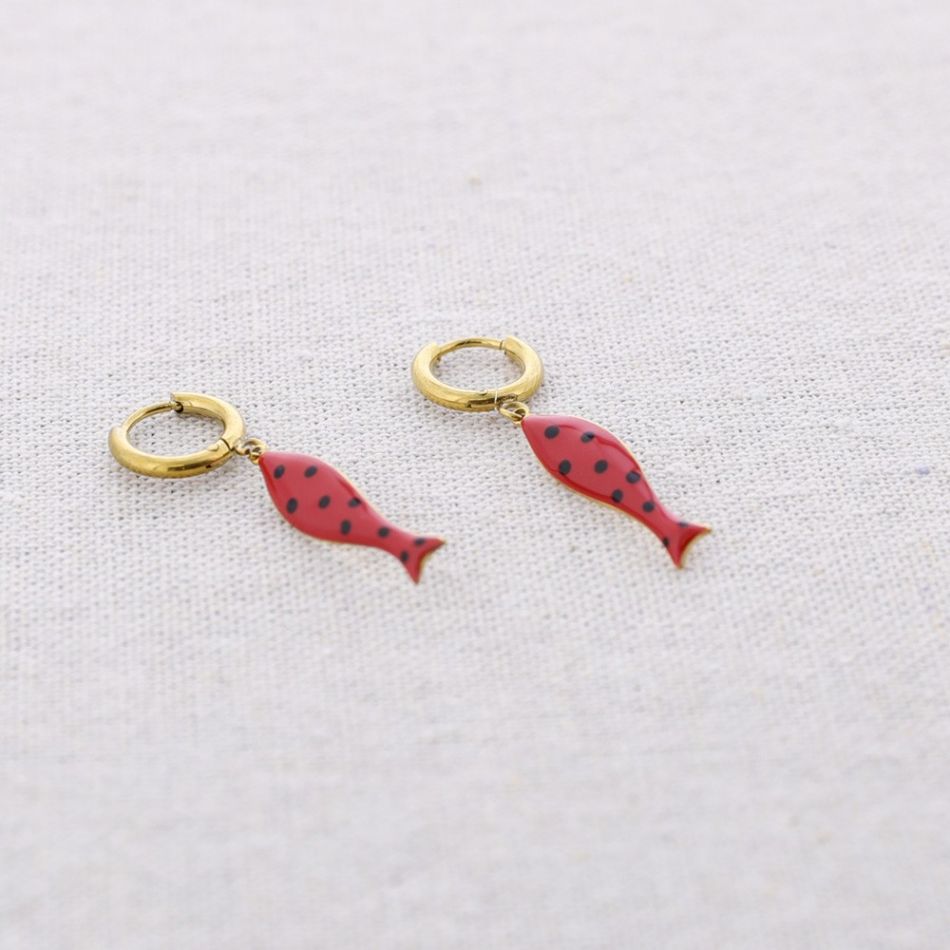 PENDIENTES ACERO ARO COLGANTE PEZ ESMALTE