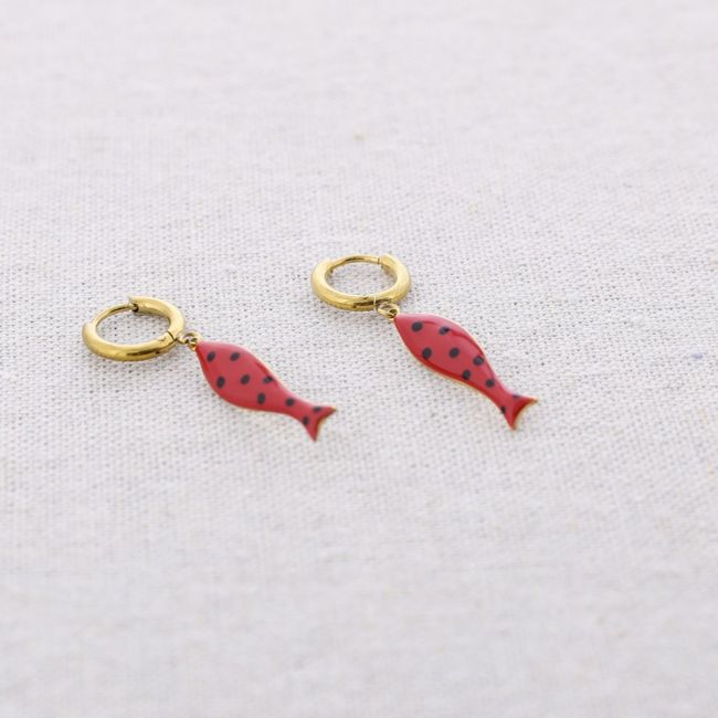 PENDIENTES ACERO ARO COLGANTE PEZ ESMALTE