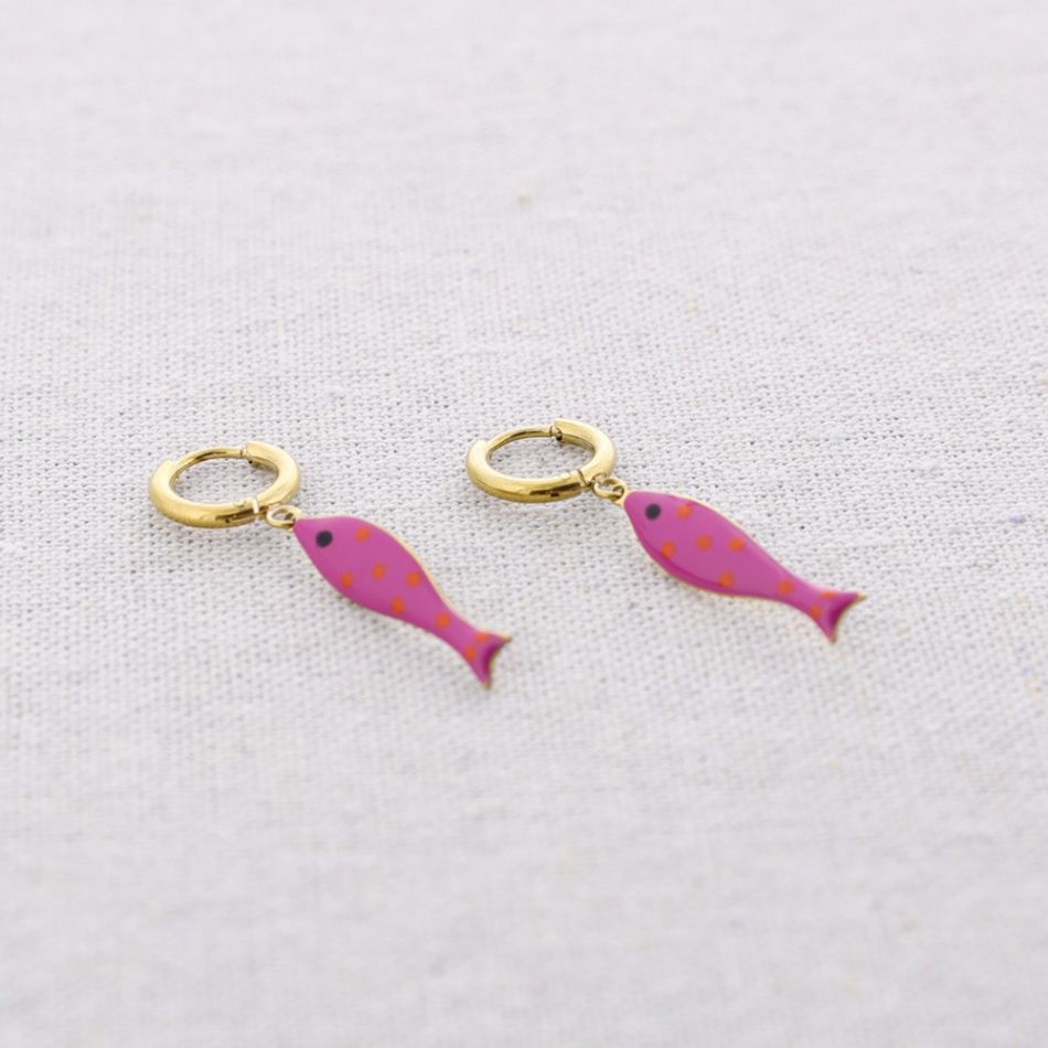 PENDIENTES ACERO ARO COLGANTE PEZ ESMALTE