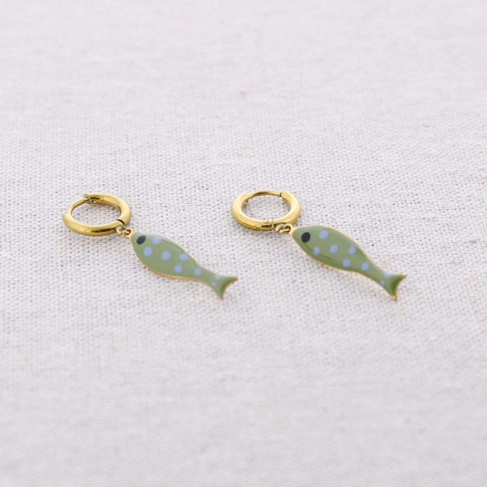 PENDIENTES ACERO ARO COLGANTE PEZ ESMALTE