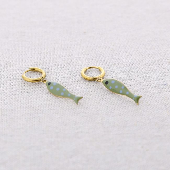 PENDIENTES ACERO ARO COLGANTE PEZ ESMALTE