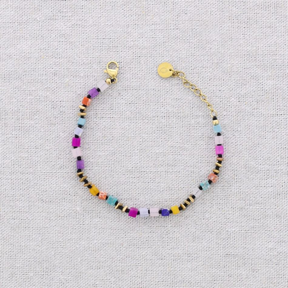PULSERA ACERO CUENTAS CUADRADAS PIEDRA
