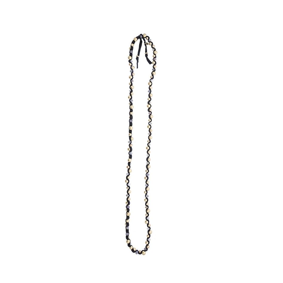 LONG TUBE NECKLACE WITH IMITATION METAL BEADS