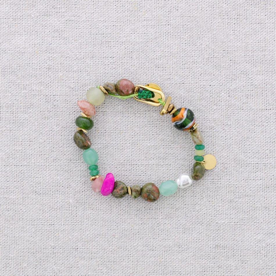 PULSERA ACERO CUENTAS AJUSTABLE