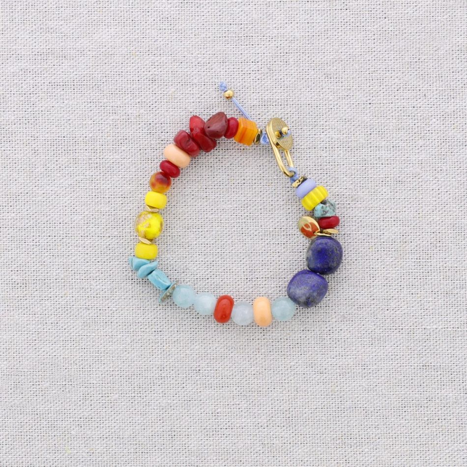 PULSERA ACERO CUENTAS PIEDRAS AJUSTABLE