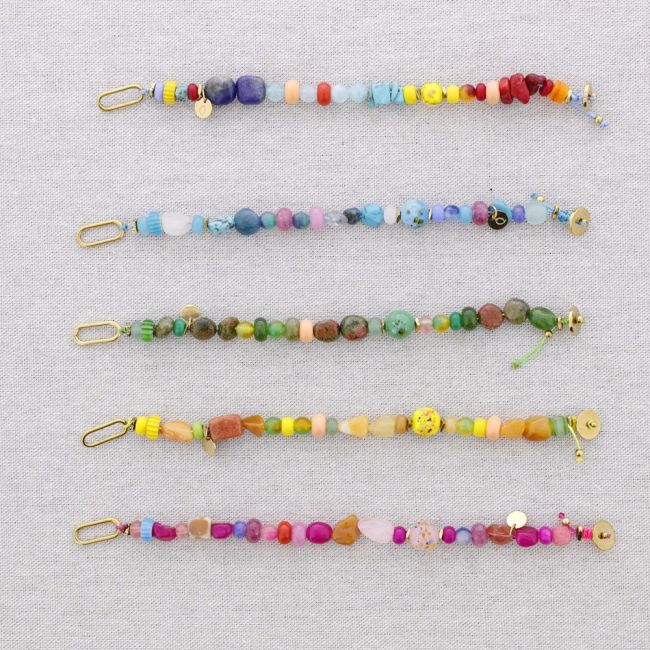 STEEL BEADS AND STONES BRACELET ADJUSTABLE SIZE